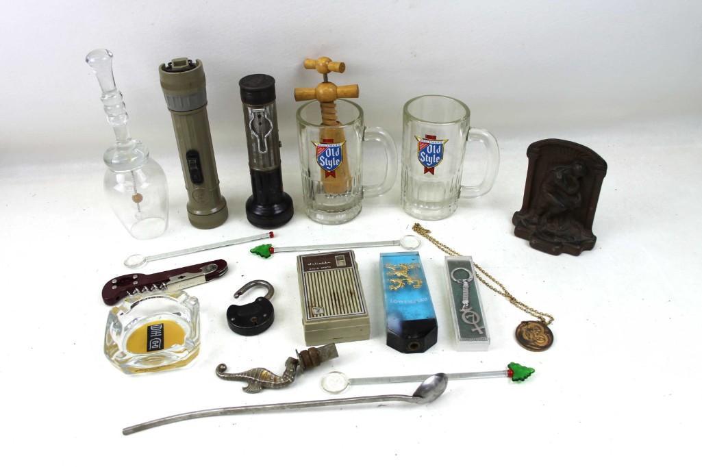 Lot of Vintage Smalls incl Beer Mugs , Cork Screw ,: Lot of Vintage Smalls incl Beer Mugs , Cork Screw , Ashtray , etc