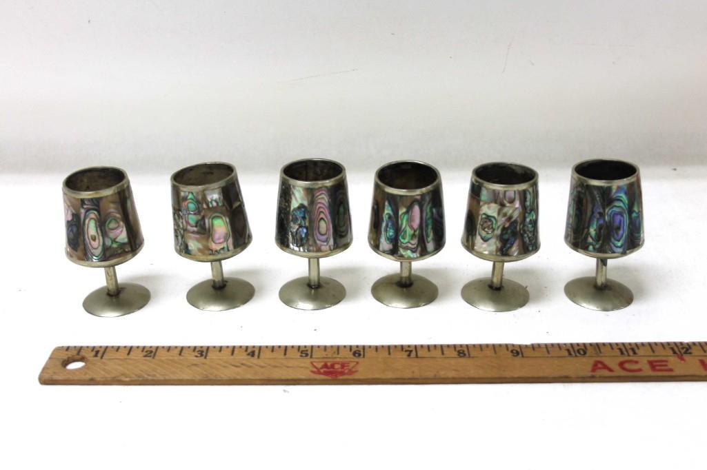 Set of 6 Abalone Shell Liqueur Glasses: Set of 6 Abalone Shell Liqueur Glasses Marked Apalca