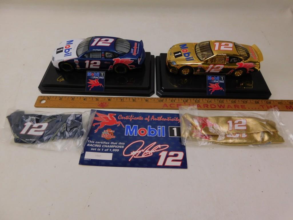 Set of 2 Limited Edition Nascar Jeremy Mayfield Mobil 1: Set of 2 Limited Edition Nascar Jeremy Mayfield Mobil 1 #12 One is 24 K Gold Plated with certificate of authenticity.