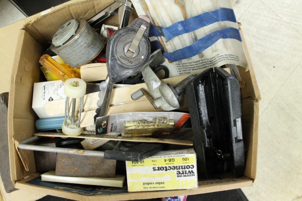 Misc. Box of tools, etc.: Misc. Box of tools, etc. Pencil Sharpener, Wire Connectors, Painting Supplies, etc. Lots of goodies!