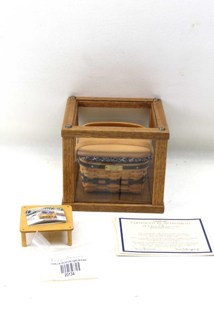 2002-2003 Longaberger JW Collection Miniature Cake: 2002-2003 Edition Longaberger JW Collection Miniature Cake Basket with a nice display case