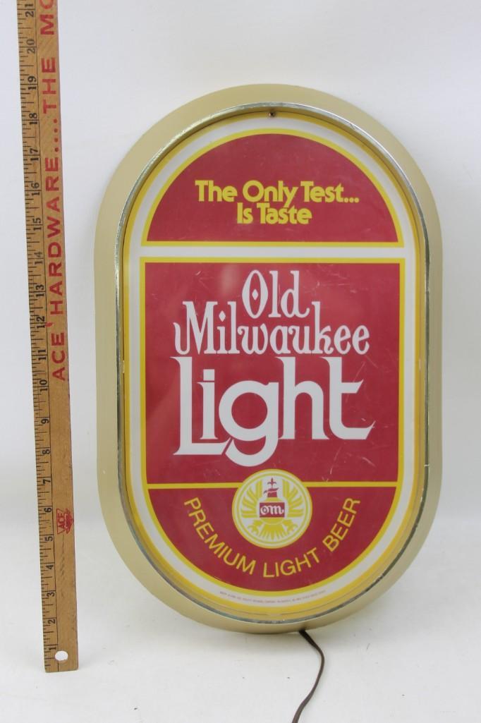 Old Milwaukee Light Light up Beer Sign: Old Milwaukee Light Light up Beer Sign "The Only Test... Is Taste. Premium Light Beer"