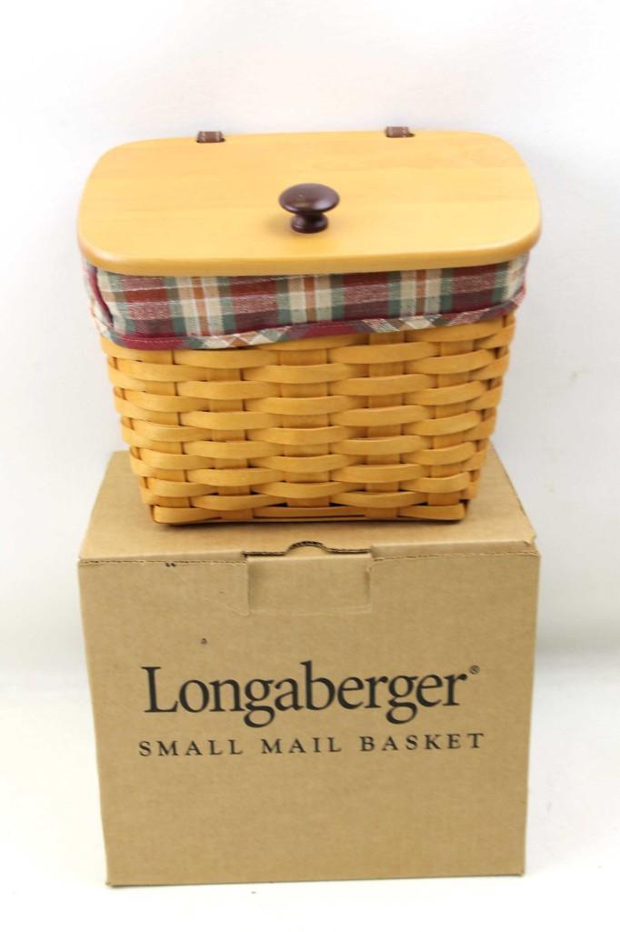Longaberger Small Mail Basket with Liner and Lid in: Longaberger Small Mail Basket with Liner and Lid in Original Box