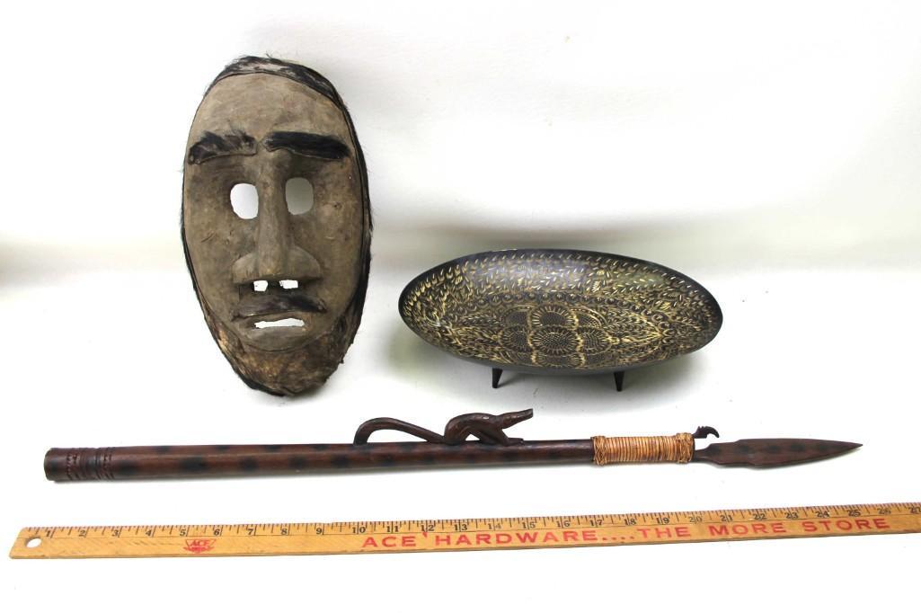 Decorative Mask , Spear , and Footed Bowl: Decorative Mask , Spear , and Footed Bowl