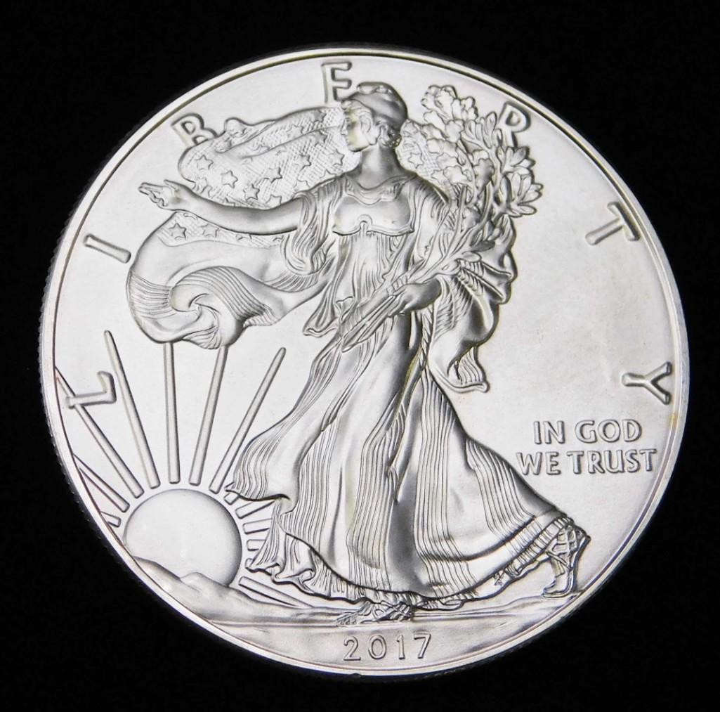 2017 BU American Silver Eagle: 2017 Brilliant Uncirculated American Silver Eagle Coin 1 ounce fine silver