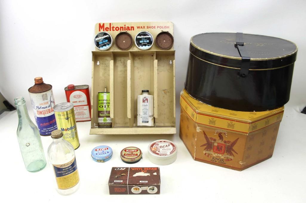 Vintage Lot incl Shoe Polish Store Advertising Display: Vintage Lot incl Shoe Polish Store Advertising Display , Hat Boxes , Tins , Bottles , etc