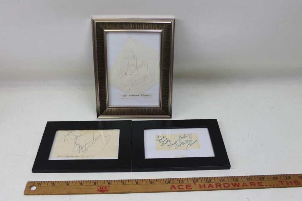 Lot of 3 framed autographs Fred Williamson Morey: Lot of 3 framed autographs Fred "The Hammer" Williamson, Morry Amsterdam (sp) 5-31-74 and famed gospel / jazz singer Della Reese No COAs