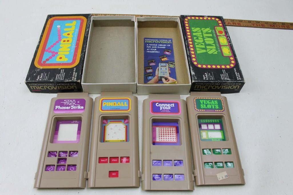 Vintage Milton Bradley Microvision games: Vintage Milton Bradley Microvision games / interchangeable cartridges Star Trek Phaser Strike, Pinball, Connect Four and Vegas Slots