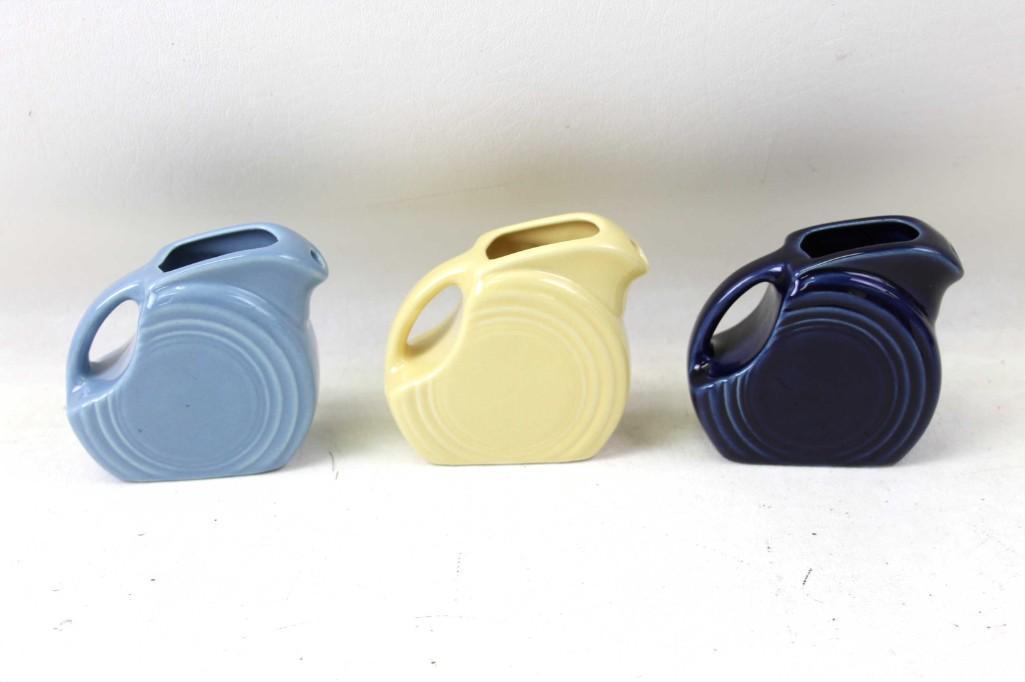3 Fiestaware Mini Disk Pitchers or Creamers Fiesta Ware: Lot of 3 Fiestaware Mini Disk Pitchers or Creamers Fiesta Ware