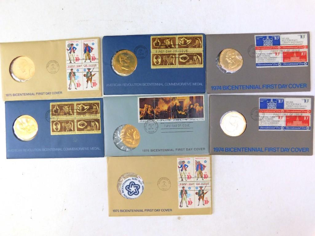 1974 , 1975 , 1976 First Day Covers and Bicentennial: Lot of 1974 , 1975 , 1976 First Day Covers and Bicentennial Commemorative Medals