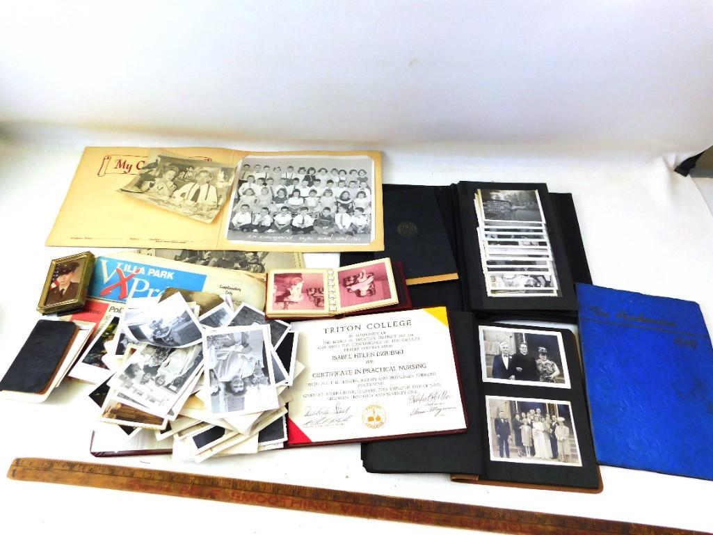 Vintage Pictures and Ephemera Lot: Vintage Pictures and Ephemera Lot Lots of old pictures including wedding pictures, also old year book, old newspaper, etc.