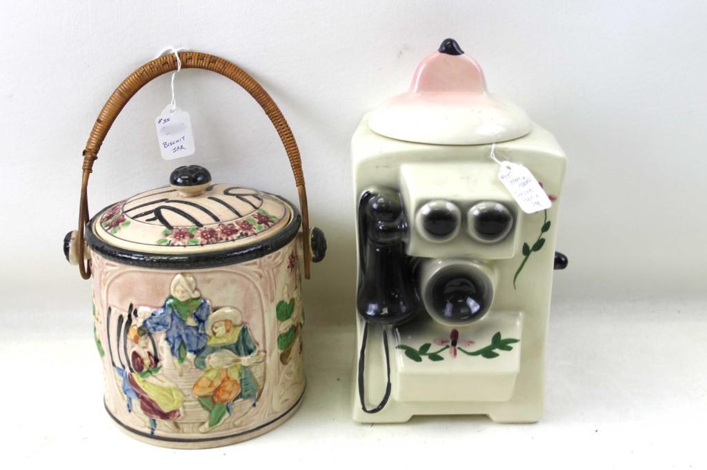 Lot of 2 Vintage Cookie Jars incl Cardinal 311 USA: Lot of 2 Vintage Cookie Jars incl Cardinal 311 USA Telephone Cookie Jar and Biscuit Jar