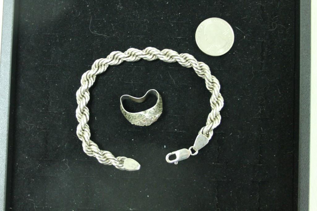 Bracelet and Ring Marked 925: Bracelet and Ring Marked 925 Bracelet is roughly 8" long
