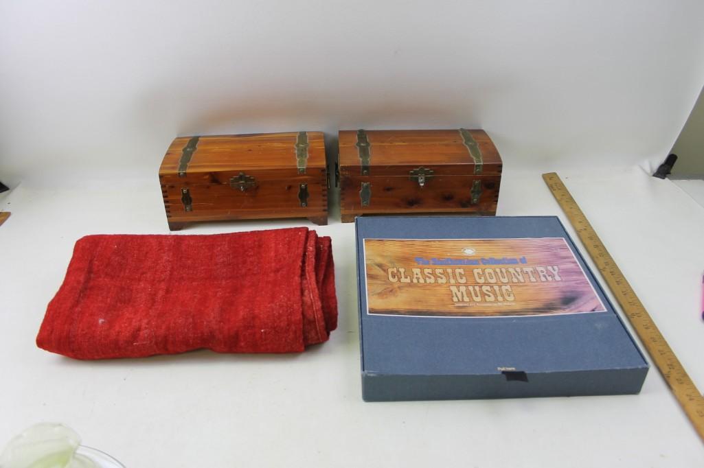 Misc Lot Wooden Jewelry / Cigar Boxes, Country Music: Misc Lot Wooden Jewelry / Cigar Boxes, Country Music Box Set, etc.