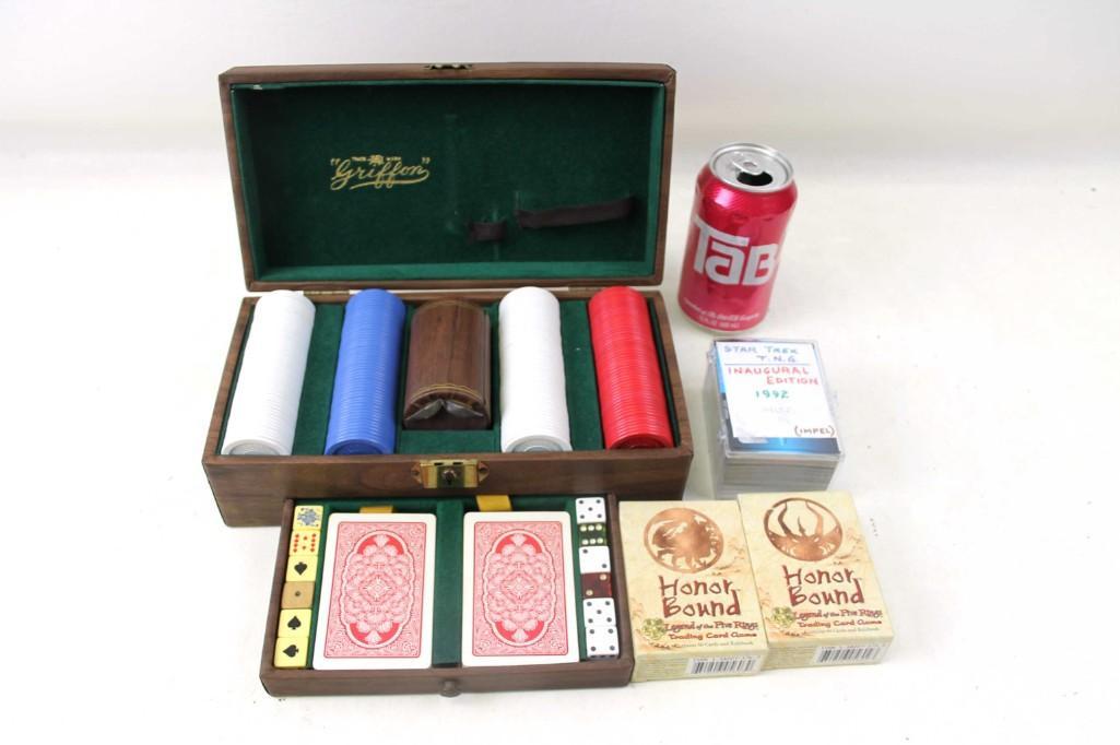 Poker Set including Cards, Chips with Case, Dice and: Poker Set including Cards, Chips with Case, Dice and some other goodies 1992 Star Trek The Next Generation Trading Cards, Honor Bound Trading Card Game