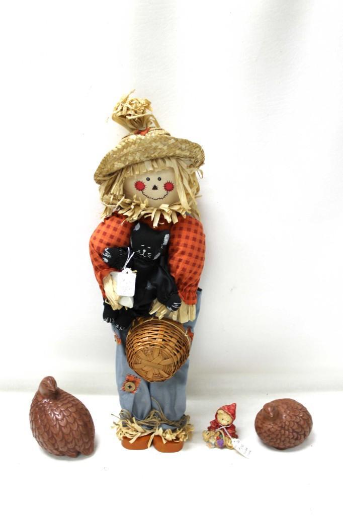 Scarecrow and 2 Quail or Partridges Halloween Fall (1 of 5)