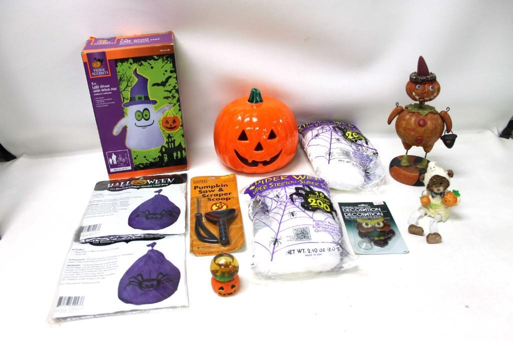 Lot of Halloween Decor incl Ceramic Pumpkin , LED Ghost (1 of 4)