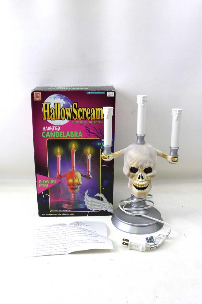 Halloween Skull Candelabra with Glowing Eyes: Halloween Skull Candelabra with Glowing Eyes HallowScream in Original Box