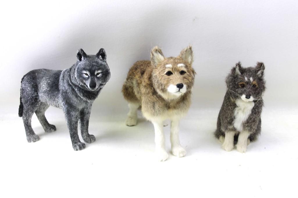 Lot of 3 Decor Wolves incl 2 Rabbit Fur Wolves and 1 (1 of 6)