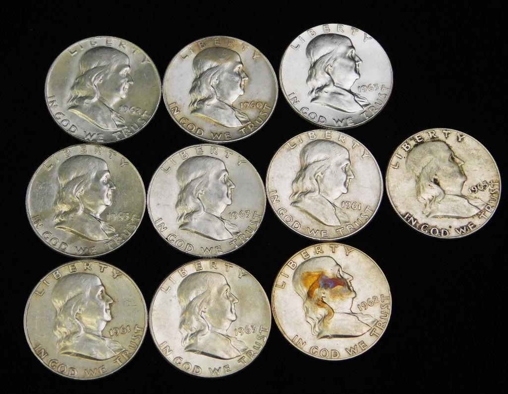 10 AU Franklin Half Dollars (1 of 2)