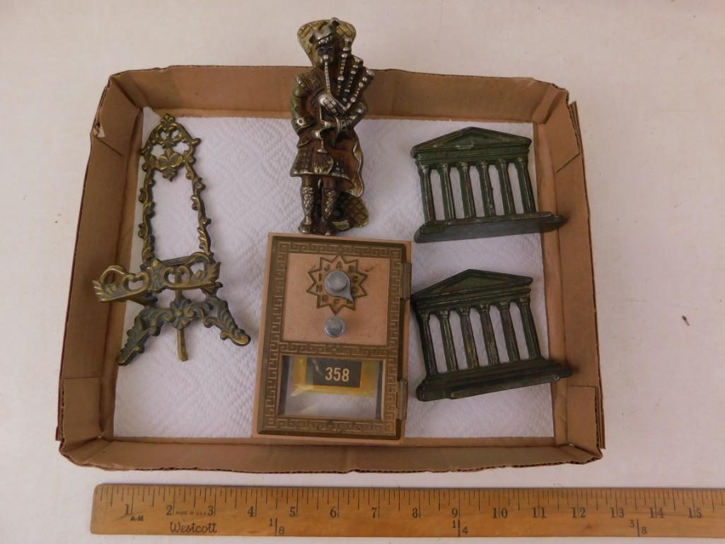 Brass and metal lot including Bagpiper Door knocker, (1 of 3)