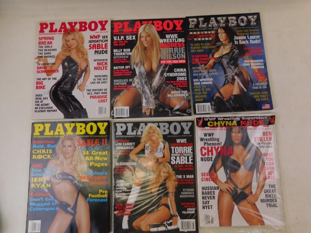 Lot of 6 Playboy magazines featuring Wrestlers and: Lot of 6 Playboy magazines featuring Wrestlers and Autographed Sandra Hubby Picture No COA on the Sandra Hubby autographed picture Features Chyna Nude, Sable Nude, Torrie Wilson, Joanie Laurer, etc. F