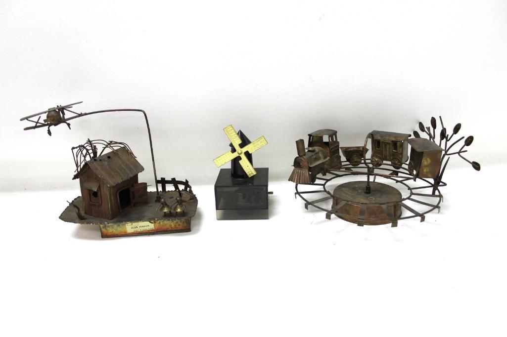 Vintage Music Boxes - Windmill, Train, House with: Vintage Music Boxes - Windmill, Train, House with Airplane