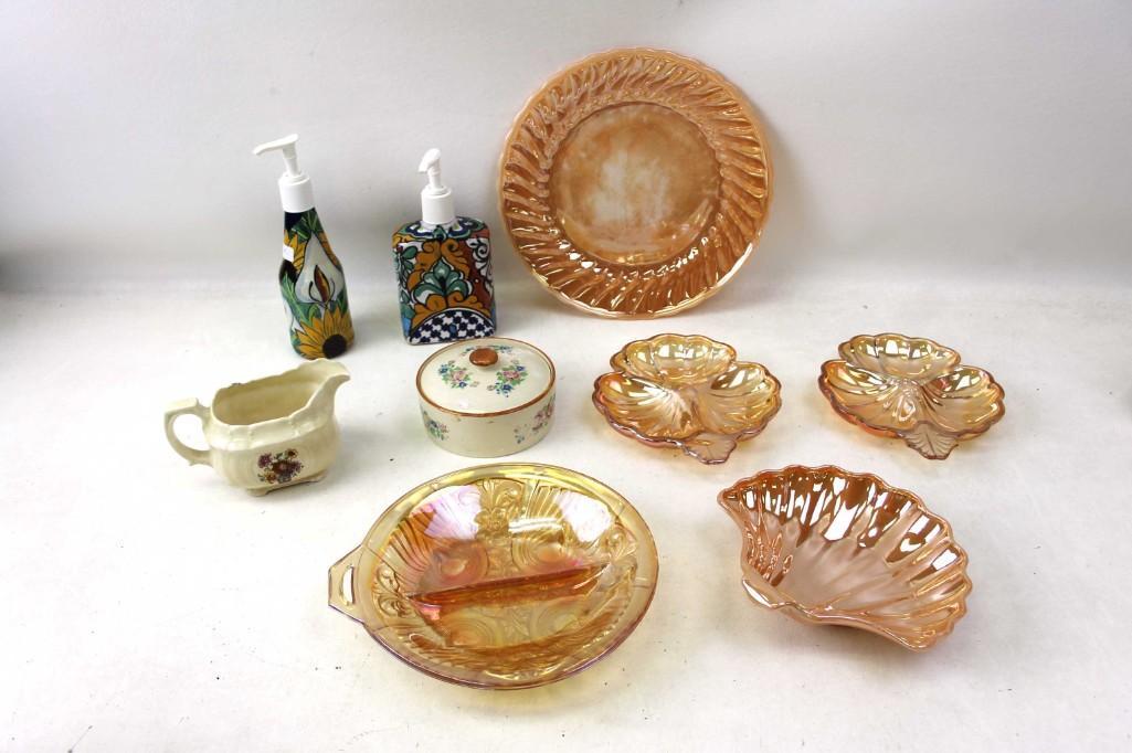Lot of Misc incl Fire King Marigold Peach Luster Ware , (1 of 5)