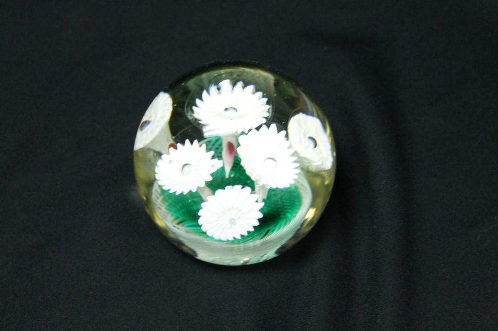 Art Glass Paperweight with a Flower Design: Art Glass Paperweight with a Flower Design , Unsigned