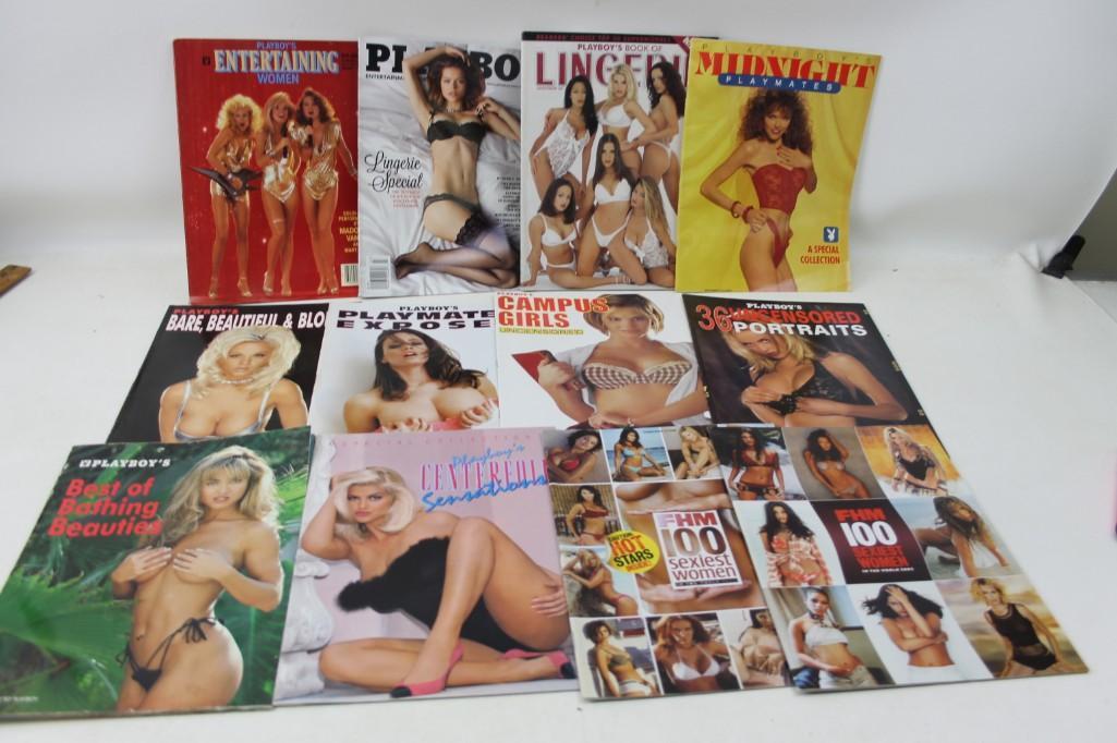 Lot of 12 Adult Magazines Mostly Playboy Supplements: Lot of 12 Adult Magazines Mostly Playboy Supplements Includes Lingerie, Centerfolds, Playmates Exposed, Campus Girls, Uncensored Portraits, Bathing Beauties, Bare Beautiful and Blonde, Also FHM 