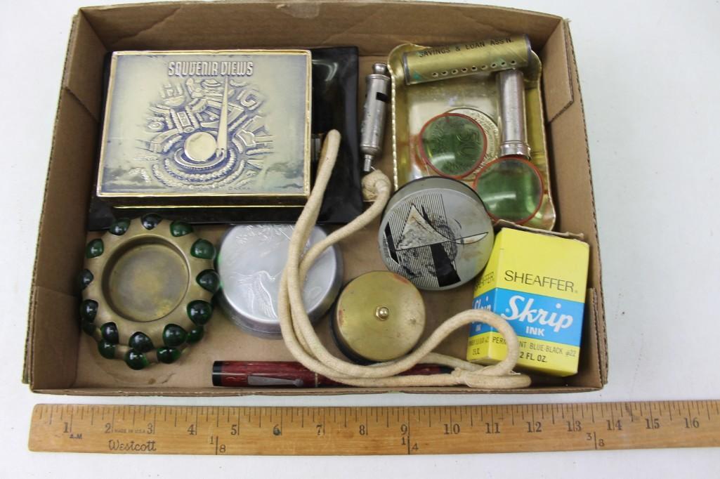 Misc. Lot, old ashtrays, Coasters, Bank advertising, NY: Misc. Lot, old ashtrays, Coasters, Bank advertising, New York World's Fair, Whistle, etc. Vitro Agate Co. Lots of good stuff!