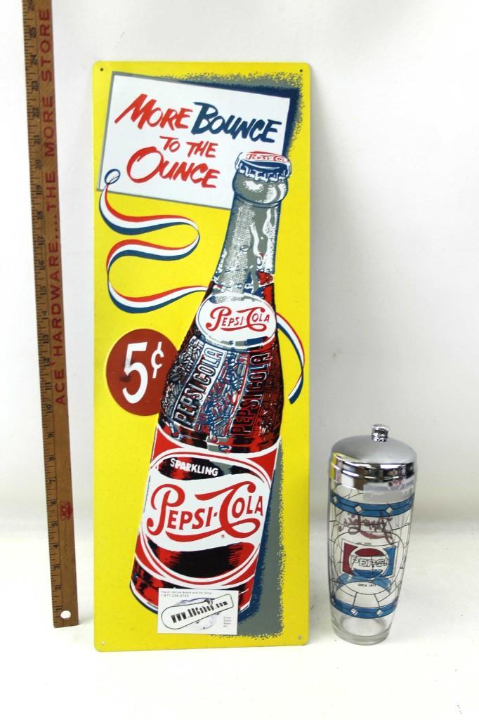 Metal Pepsi Sign and a Pepsi Cocktail Drink Shaker (1 of 3)