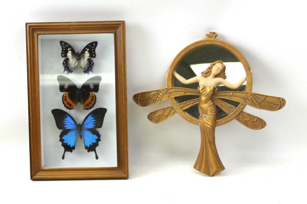 Framed Butterfly Shadowbox and a Dragonfly Lady Mirror (1 of 4)
