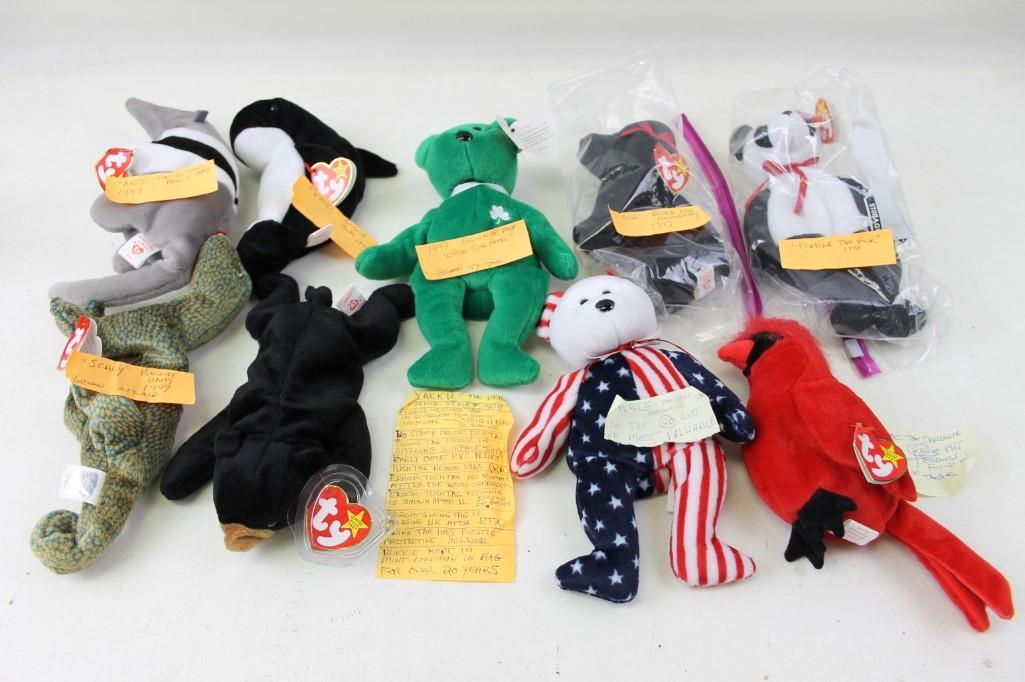 Lot of Beanie Babies incl Spangle: Lot of Beanie Babies incl Spangle . Also includes Mac , Fortune , Gigi , Erin , Scaly , Ants , Wave , Etc . Some have errors . Please see pictures (and zoom in if you wish)