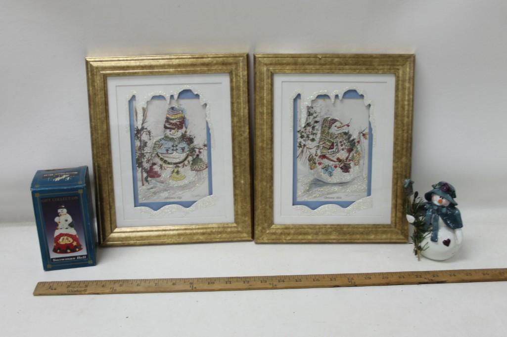 Snowman / Christmas Lot - 2 Framed pictures and 2 (1 of 5)