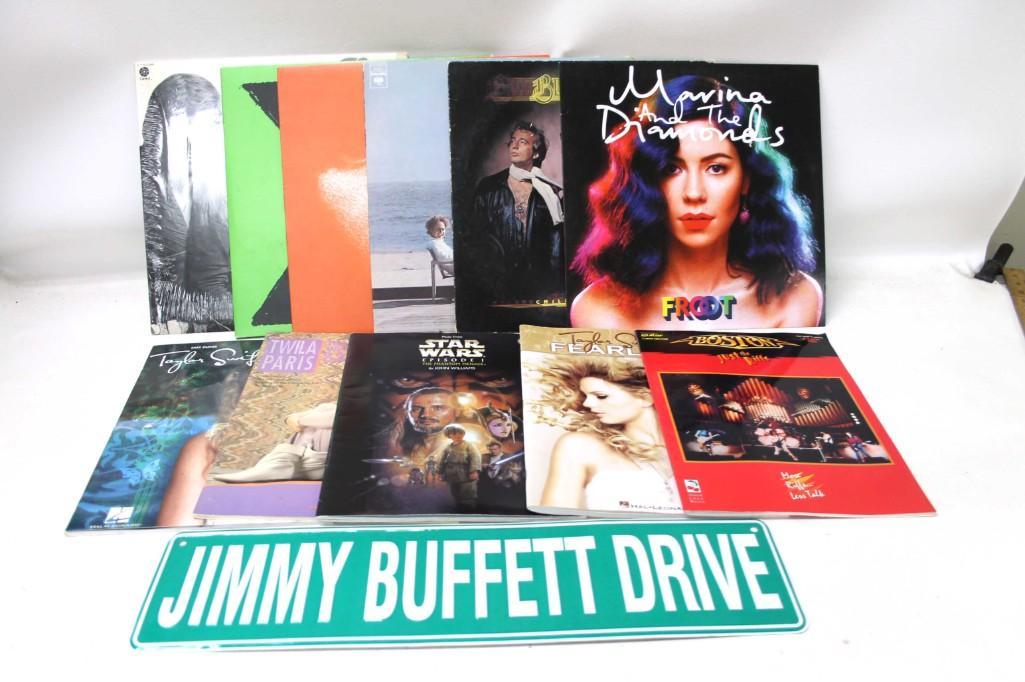 Lot of Sheet Music and Jimmy Buffett Street Sign (1 of 3)