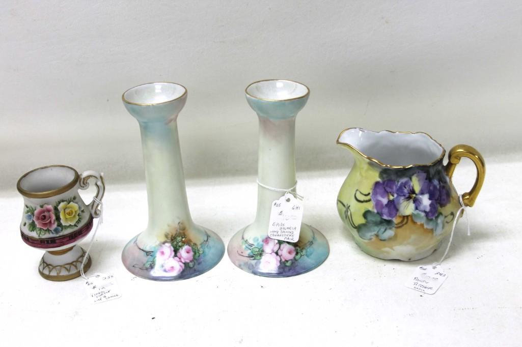 Floral Ceramic Pitcher, Candlestick holders, etc. (1 of 6)
