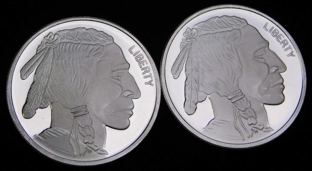 Lot of 2 Indian Head Buffalo Rounds .999 Fine Silver . (1 of 2)