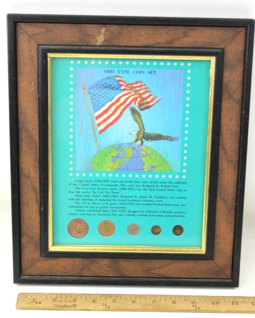 Framed Odd Type Coin Set incl 1840 Large Cent , 2 Cent (1 of 3)