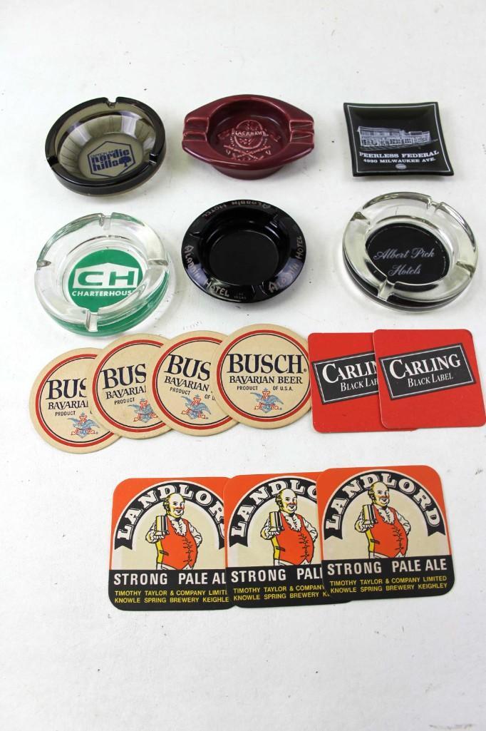 Lot of Vintage Ashtrays and Coasters incl Aladdin Hotel: Lot of Vintage Ashtrays and Coasters incl Aladdin Hotel Ashtray