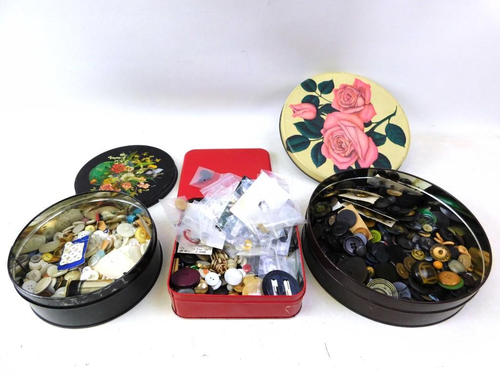 Lot of 3 tins full of sewing buttons and supplies (1 of 5)