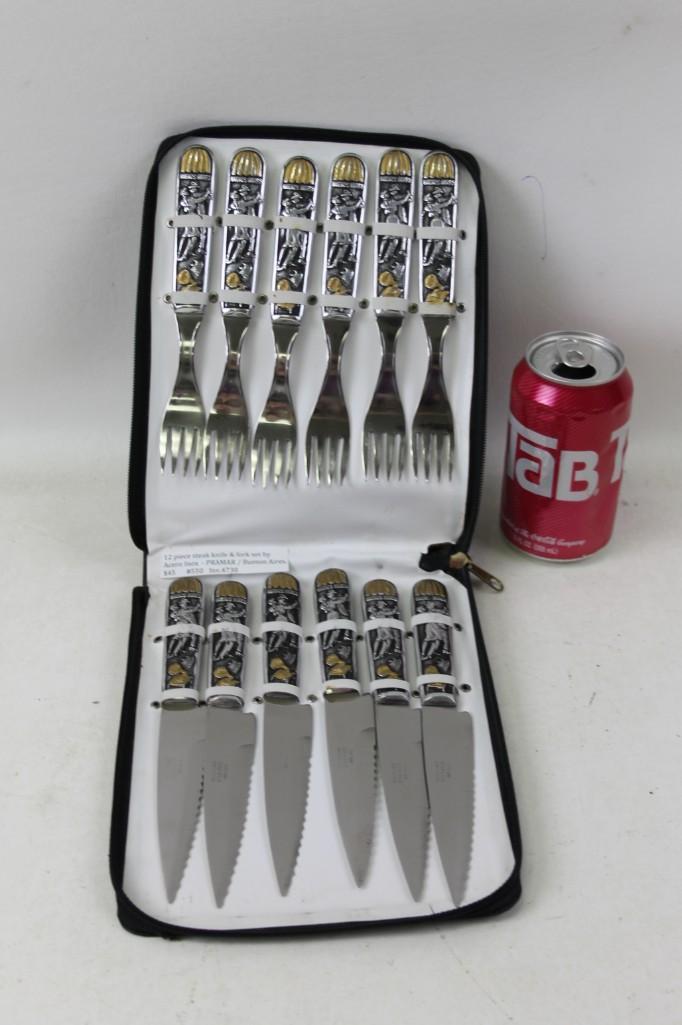 12 piece embossed stainless steel steak set with case: 12 piece embossed stainless steel steak set with case Acero Inox Pramar Argentina