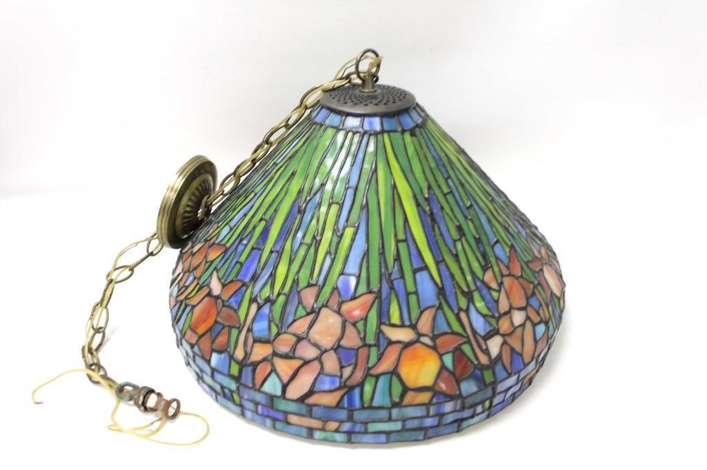 Stained Glass Hanging Light Fixture with Floral Design (1 of 6)