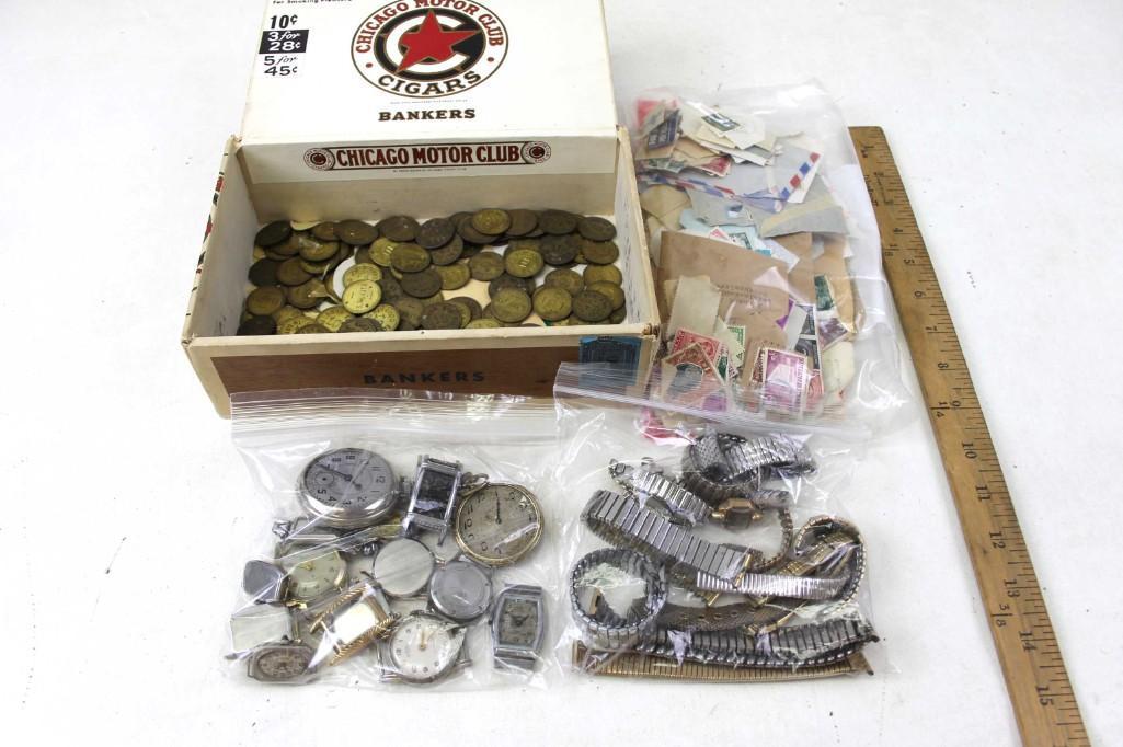 Lot of Vintage Smalls incl Stamps and Watches for Parts (1 of 6)