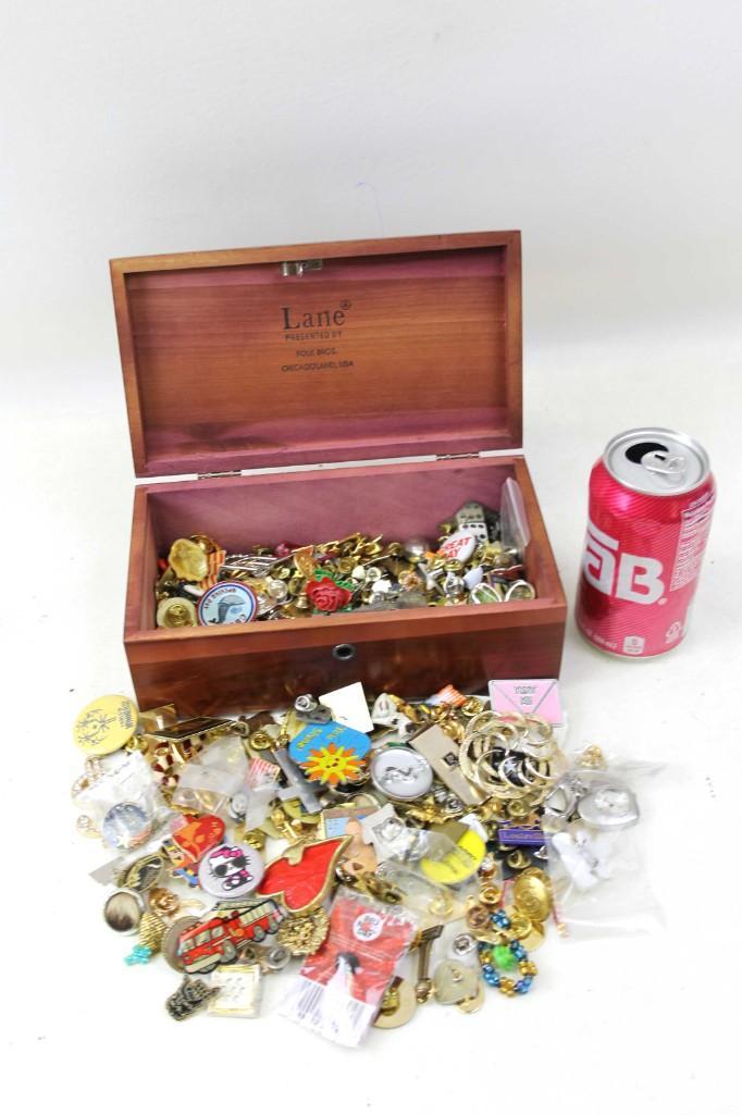 Jewelry Box filled with Costume Jewelry Mostly Pins: Jewelry Box filled with Costume Jewelry Mostly Pins