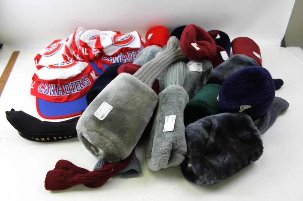 Lot of Montreal Canadiens Hats , Golf Club Covers , Etc: Lot of Montreal Canadiens Hats , Golf Club Covers , Etc
