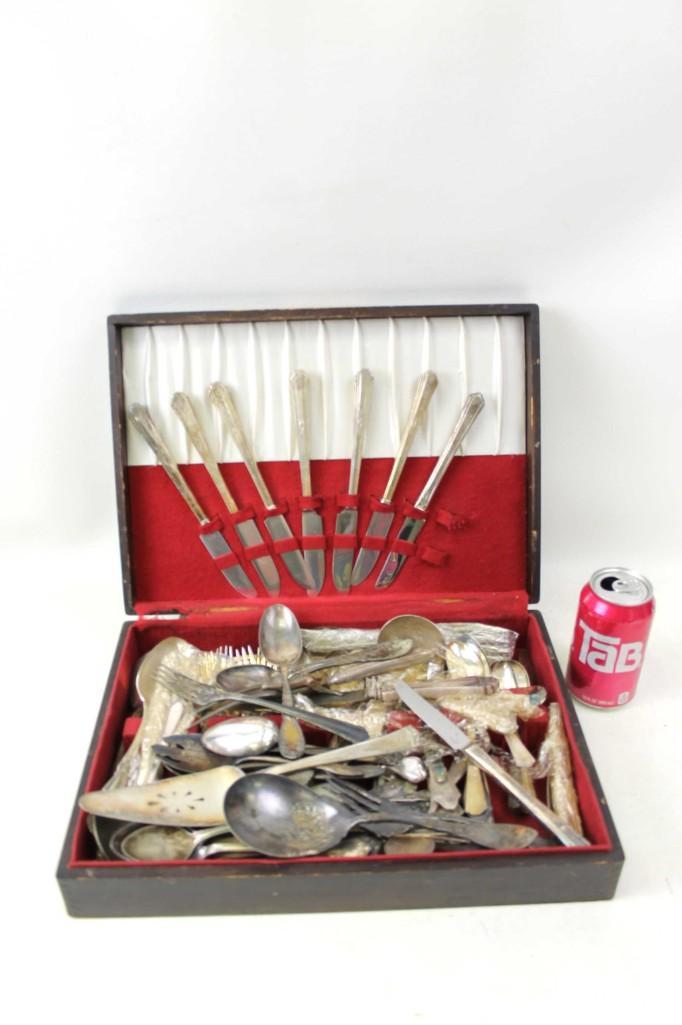 Lot of Flatware in a Wooden Box (1 of 7)