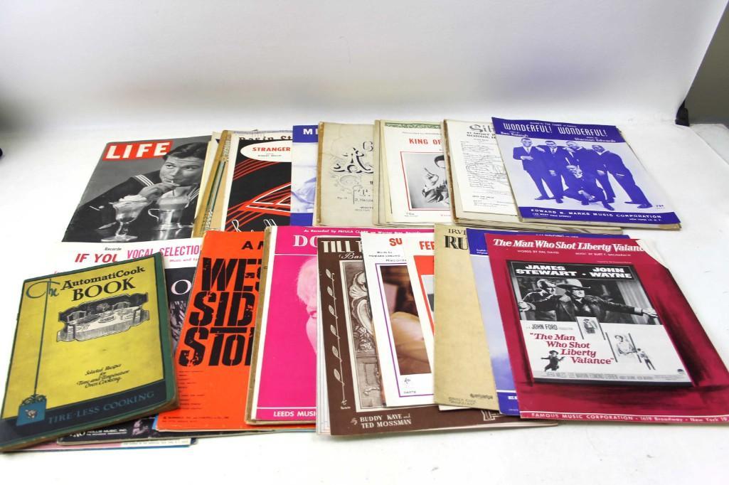 Lot of Vintage Ephemera incl Sheet Music , Life: Lot of Vintage Ephemera incl Sheet Music , Life Magazines , The Automaticook Book Cookbook , etc