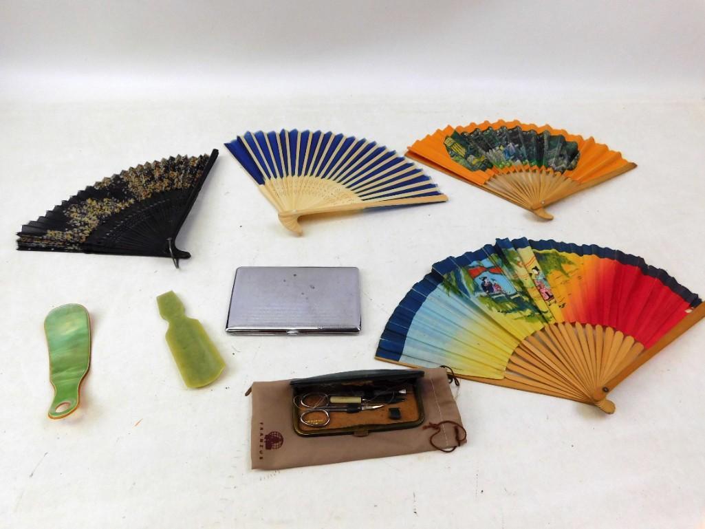 Vintage Lot Asian Fans, Celluloid Shoe Horn, Cigarette (1 of 7)