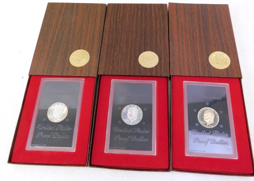 3 Eisenhower Dollar Proof Coins Brown Set 1971 1973 and (1 of 5)